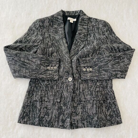 Coldwater Creek Gray Abastract Print Blazer One Button Size 12 - Picture 1 of 11